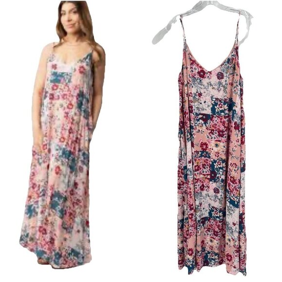 Savannah Jane Dresses & Skirts - Savannah Jane Patchwork Maxi Slip Dress Floral Boho Pink Sz Large